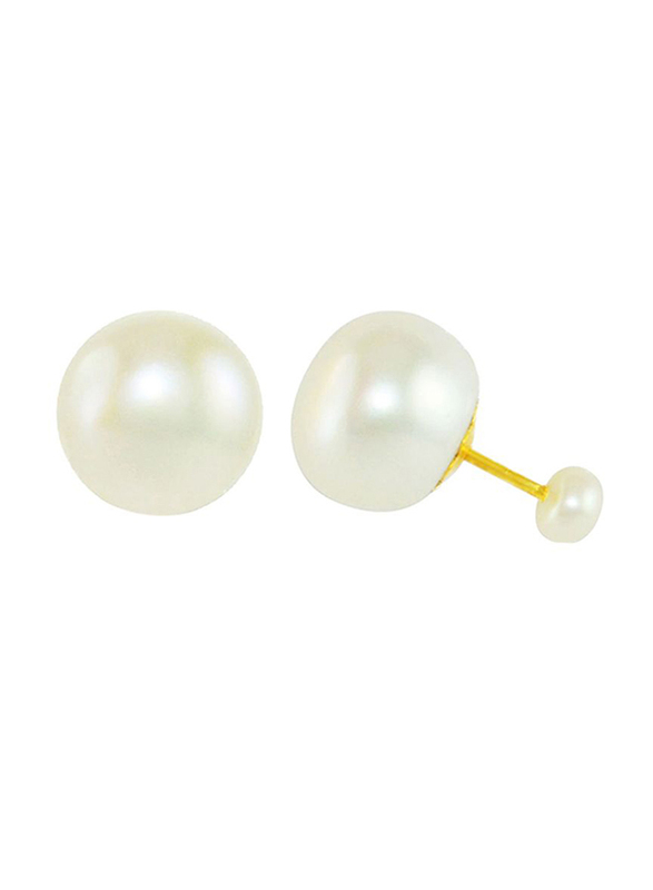 Vera Perla 18K Gold Balls Earrings for Women, with Double Sided Pearl Stone, White