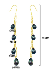 Vera Perla 18K Gold Dangle Earrings for Women, with Pearl Stone, Gold/Black