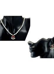 فيرا بيرلا طقم مجوهرات من الذهب عيار 18 قيراط للنساء،مكون من قلادة وأقراط،مع 0.36 قيراط الماس و حجر الروبي الهندي الملكي- أبيض وأحمر