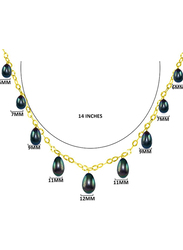 Vera Perla 18K Gold Chain Drop Necklace for Women with Pearl Stone, Black/Gold