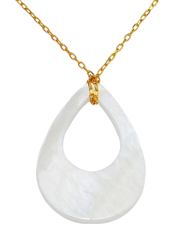 Vera Perla 10K Gold Pendant Necklace for Women, with Mother of Pearl, Gold/White