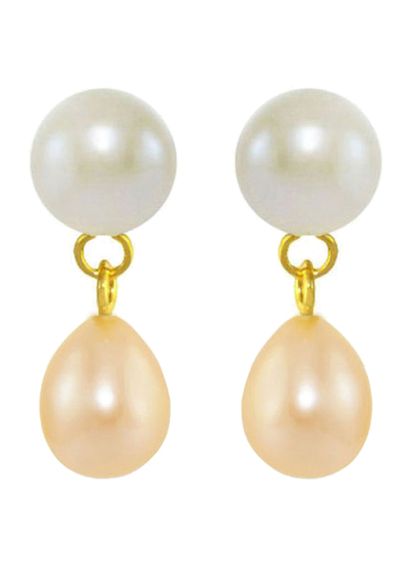 Vera Perla 18K Yellow Gold Drop Earrings for Women, with Pearl Stone, White/Beige