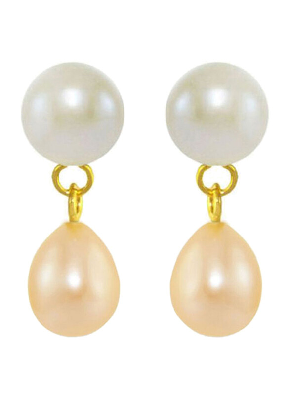 Vera Perla 18K Yellow Gold Drop Earrings for Women, with Pearl Stone, White/Beige