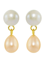 Vera Perla 18K Yellow Gold Drop Earrings for Women, with Pearl Stone, White/Beige