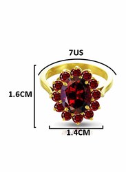 Vera Perla 18K Solid Gold Fashion Ring for Women, with Genuine Garnet Stone, Red/Gold, US 7