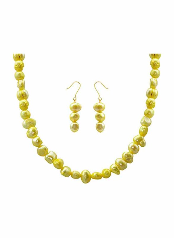 

Vera Perla 2-Pieces 10K Gold Strand Jewellery Set for Women, with Necklace and Earrings, with Pearl Stones, Yellow