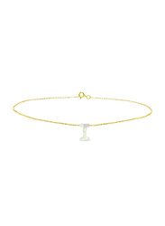 Vera Perla 18K Gold Charm Bracelet for Women, with I Letter Mother of Pearl Stone, Gold/White