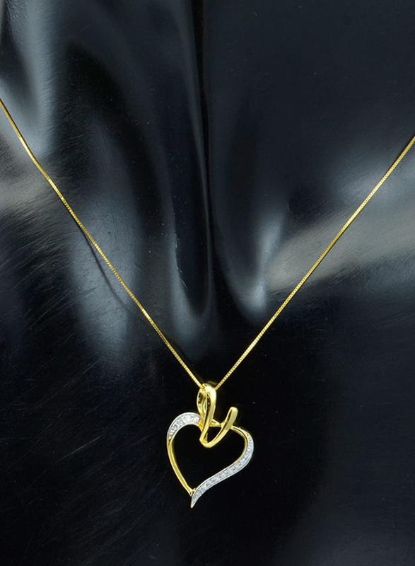 Vera Perla 18K Curvy Heart Shape Pendant Necklace for Women, with 1mmct Genuine Diamond, Gold