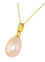 Vera Perla 18K Gold Pendant Necklace for Women, with Pearl Stone, Gold/Pink