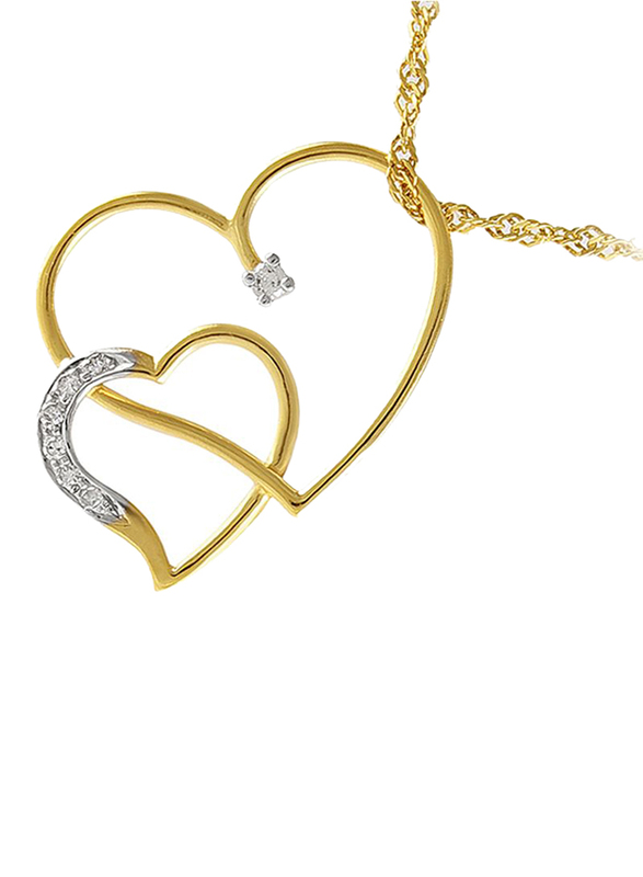 Vera Perla 18K Gold Necklace for Women, with 0.07ct Diamonds Hearts Pendant, Gold