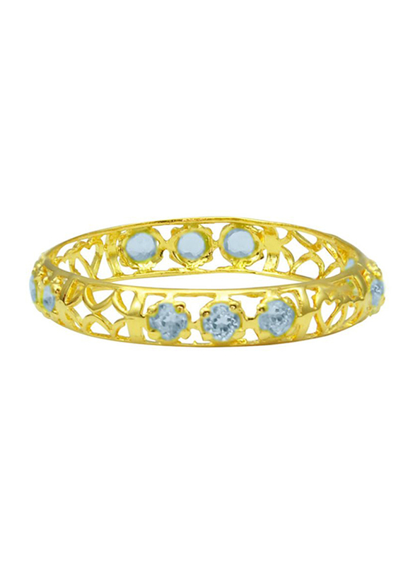 Vera Perla 18k Solid Yellow Gold Fashion Ring for Women, with Topaz Stone, Gold/Blue, 6US