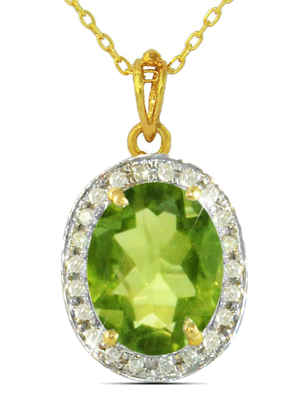 Vera Perla 18K Gold Necklace for Women, with 0.12ct Diamonds and Oval Cut Peridot Stone Pendant, 2.35g Pendant, Gold/Green