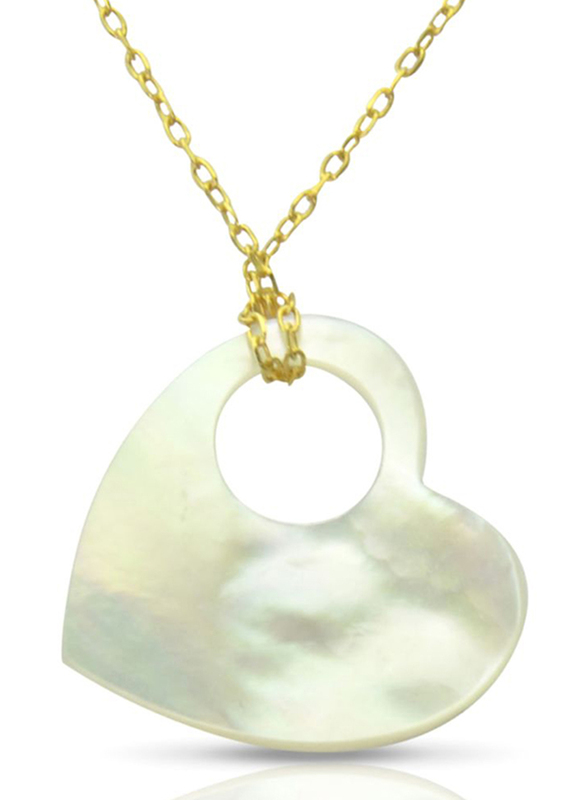 Vera Perla 18K Gold Pendant Necklace for Women Gold Heart, with Hole Mother of Pearl Stone, White