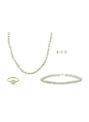 Vera Perla 4-Pieces 10K Gold Jewellery Set for Women, with Necklace, Bracelet, Ring and Earrings, with Pearl Stones, White