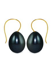 Vera Perla 18K Gold Drop Earrings for Women, with Pearl Stone, Black