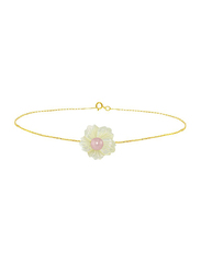 Vera Perla 18K Solid Yellow Gold Chain Bracelet for Women, with 19mm Flower Shape Mother of Pearl and 6-7mm Pearl Stone, Gold/White/Pink