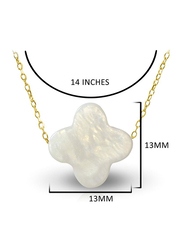 Vera Perla 18K Gold Pendant Necklace for Women with Plum Flower Shape Mother of Pearl Pendant, White/Gold