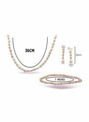 Vera Perla 3-Pieces 10K Gold Jewellery Set for Women, with 36cm Necklace, Bracelet and Earrings, with Pearl Stones, Rose Gold