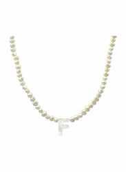 Vera Perla 10K Gold Strand Pendant Necklace for Women, with Letter F and Pearl Stones, White