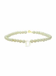Vera Perla 10K Gold Strand Beaded Bracelet for Women, with Letter D Mother of Pearl and Pearl Stone, White