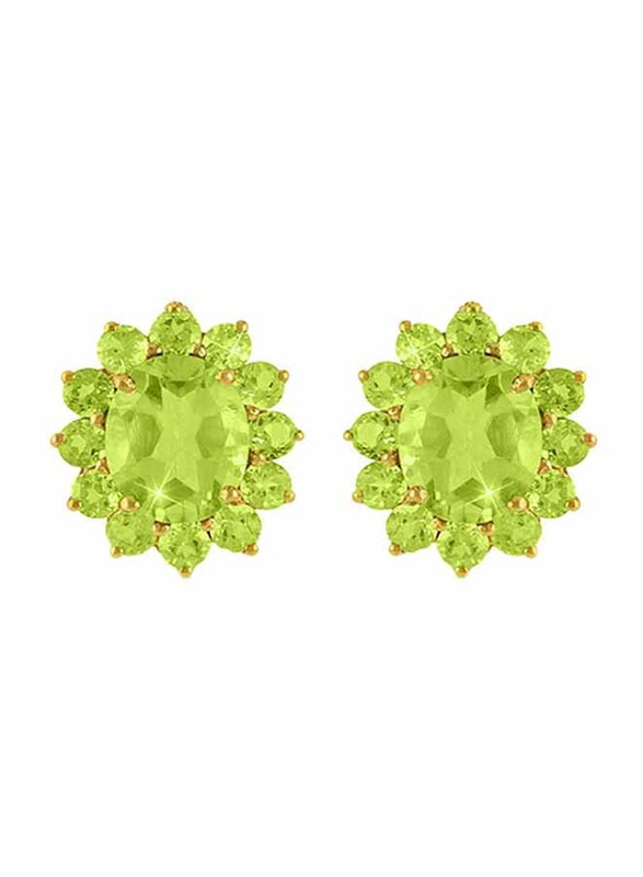 Vera Perla 18K Solid Gold Stud Earrings for Women, with Peridot Stone, Green/Gold