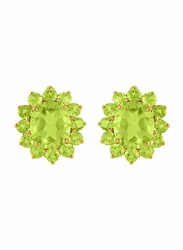 Vera Perla 18K Solid Gold Stud Earrings for Women, with Peridot Stone, Green/Gold