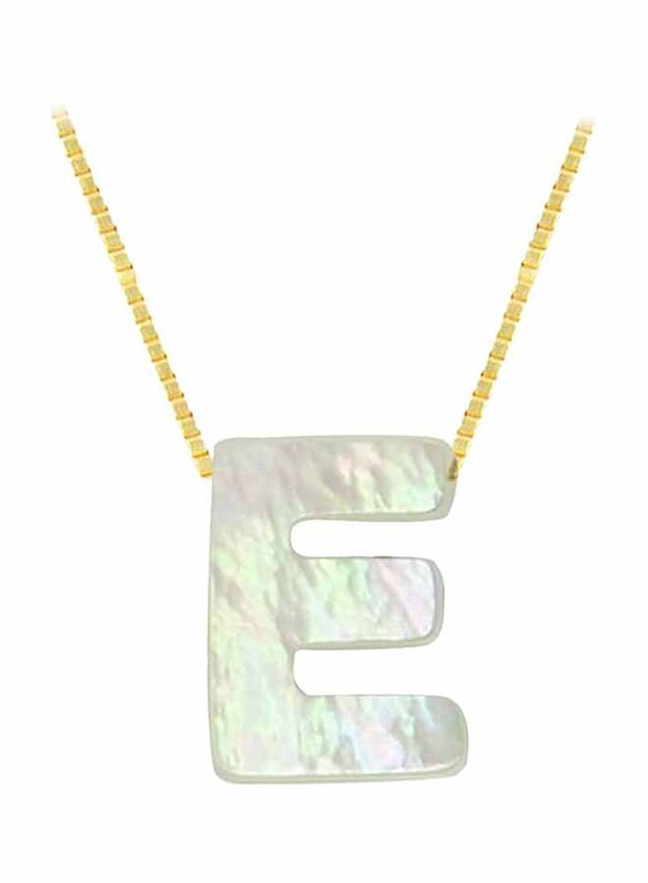Vera Perla 18k Yellow Gold E Letter Pendant Necklace for Women, with Mother of Pearl Stone, White/Gold