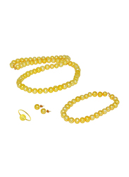 Vera Perla 4-Pieces 10K Gold Strand Jewellery Set for Women, with Pearls Stone, Necklace, Bracelet, Earrings and Ring, Gold