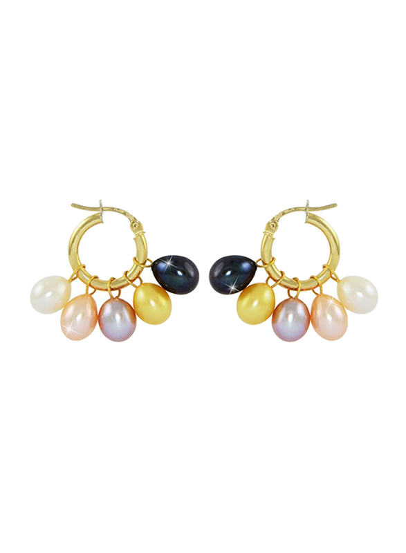 Vera Perla 18K Gold Hoop Earrings for Women, with Twisted Interchangeable Pearls Stone, Gold
