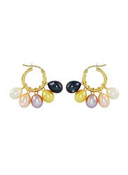Vera Perla 18K Gold Hoop Earrings for Women, with Twisted Interchangeable Pearls Stone, Gold