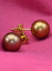 Vera Perla 14k Solid Gold Stud Earrings for Women, with 7mm Pearl, Bronze