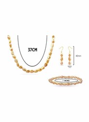 Vera Perla 3-Pieces 18K Gold Jewellery Set for Women, with Necklace, Bracelet and Earrings, with Pearl Stones, Yellow