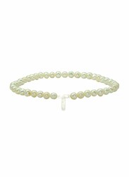 Vera Perla Elastic Stretch Bracelet for Women, with Letter T Mother of Pearl and Pearl Stone, White