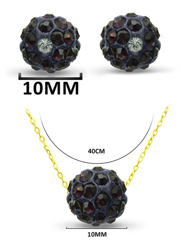 فيرا بيرلا طقم قطعتين سلسال وأقراط من الذهب عيار 18 للنساء، مع تعليقة كرة كريستال 10 ملم - أرجواني داكن وذهبي