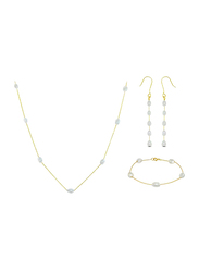 Vera Perla 3-Pieces 10K Gold Jewellery Set for Women, with Pearls Stone, Necklace, Bracelet and Earrings, Gold/White