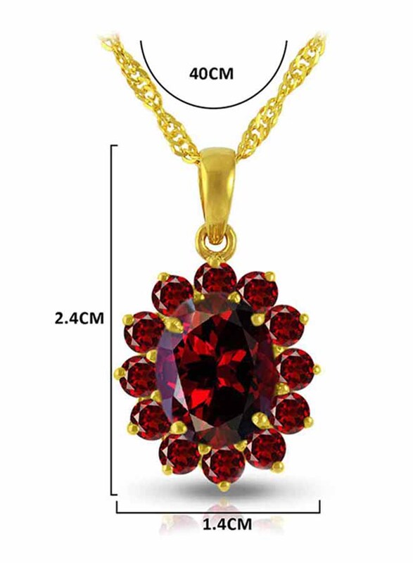 Vera Perla 18K Solid Gold Pendant Necklace for Women, with Garnet Stone, Gold/Red
