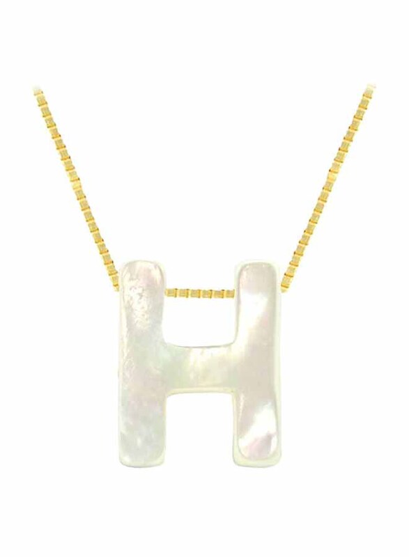 Vera Perla 18k Yellow Gold H Letter Pendant Necklace for Women, with Mother of Pearl Stone, White/Gold