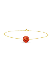 Vera Perla 10K Solid Yellow Gold Simple Chain Bracelet for Women, with 10mm Crystal Ball, Gold/Orange