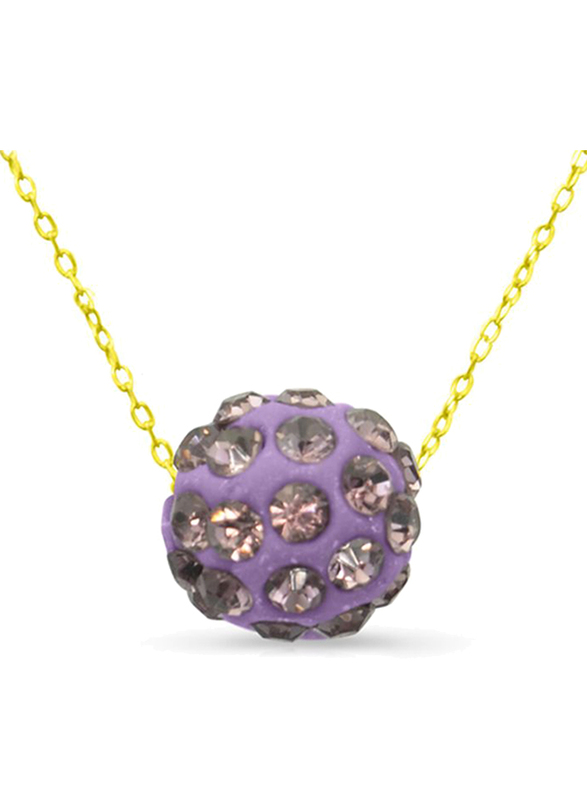 Vera Perla 10K Solid Gold Pendant Necklace for Women, with 10 mm Crystal Ball, Light Purple/Gold