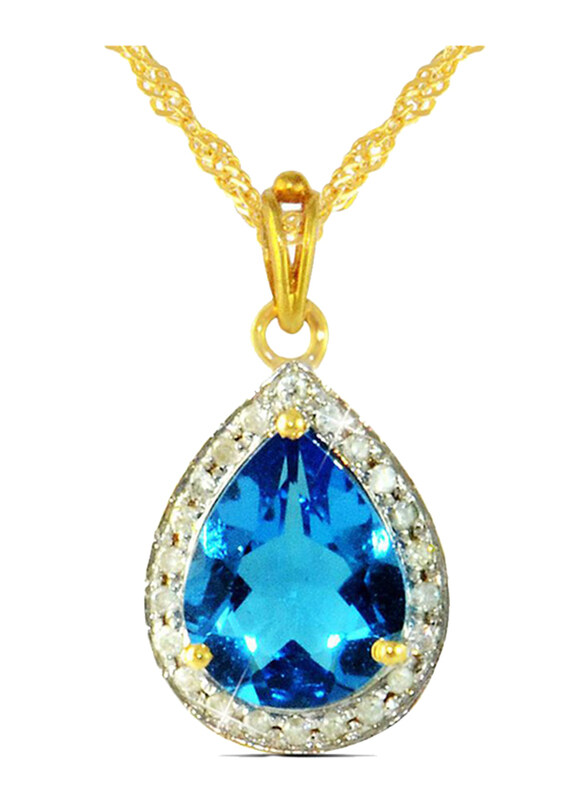 

Vera Perla 18K Gold Necklace for Women, with 0.12ct Diamonds and Swiss Blue Swiss Blue Topaz Stone Pendant, Gold/Blue