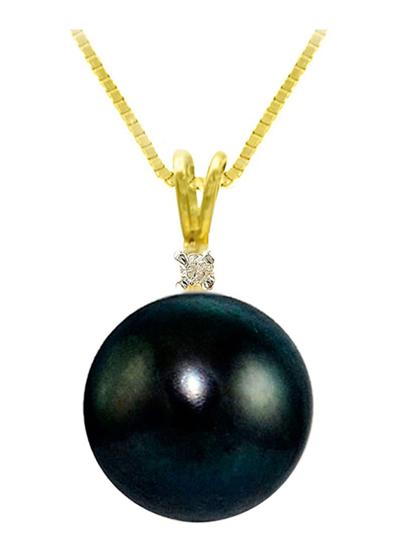 Vera Perla 18K Pendant Necklace for Women, with 0.02ct Genuine Diamonds and 9-10mm Pearl Stone, Black