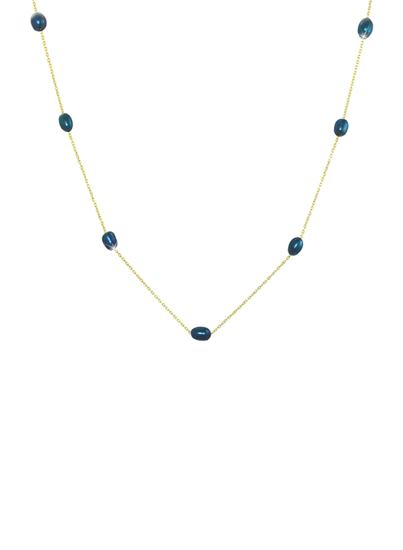 Vera Perla 18K Gold Opera Necklace for Women, with Pearls Stone, Gold/Blue