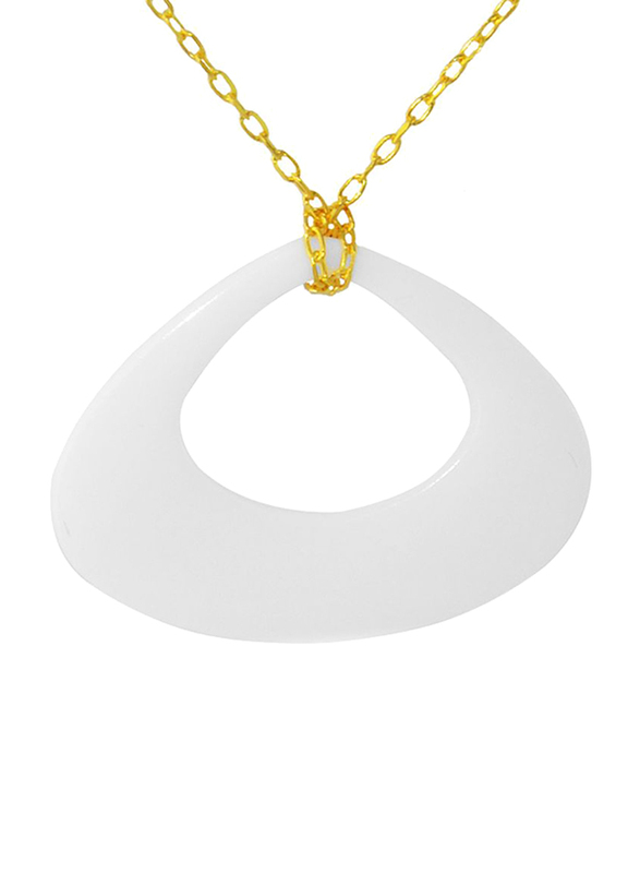 Vera Perla 18K Yellow Gold Necklace for Women, with Mother of Pearl Stone Circle Pendant, Gold/White