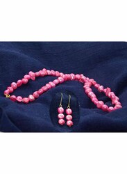 Vera Perla 2-Pieces 10K Gold Strand Jewellery Set for Women, with 38cm Necklace and Earrings, with Pearl Stones, Pink