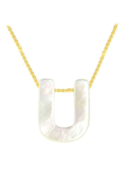 Vera Perla 18k Yellow Gold U Letter Pendant Necklace for Women, with Mother of Pearl Stone, White/Gold