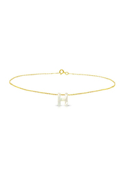 Vera Perla 18K Gold Charm Bracelet for Women, with H Letter Mother of Pearl Stone, Gold/White