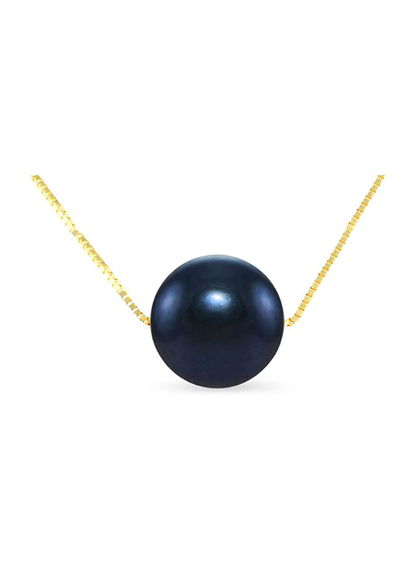 Vera Perla 18K Solid Gold Simple Pendant Necklace for Women with 8mm Pearl Stone, Blue/Gold