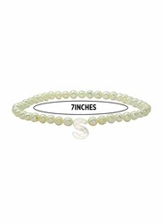 Vera Perla Elastic Stretch Bracelet for Women, with Letter S Mother of Pearl and Pearl Stone, White