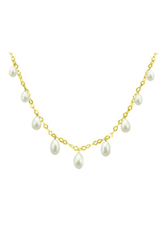 Vera Perla 18K Gold Chain Drop Necklace for Women, with Pearl Stone, White/Gold