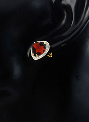 Vera Perla 18K Gold Stud Earrings for Women, with 0.28 ct Genuine Diamonds and Heart Cut Garnet Stone, Red